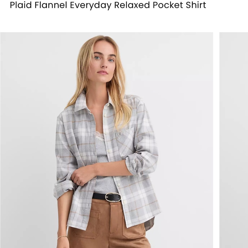 LOFT Gray and White Plaid Shirt